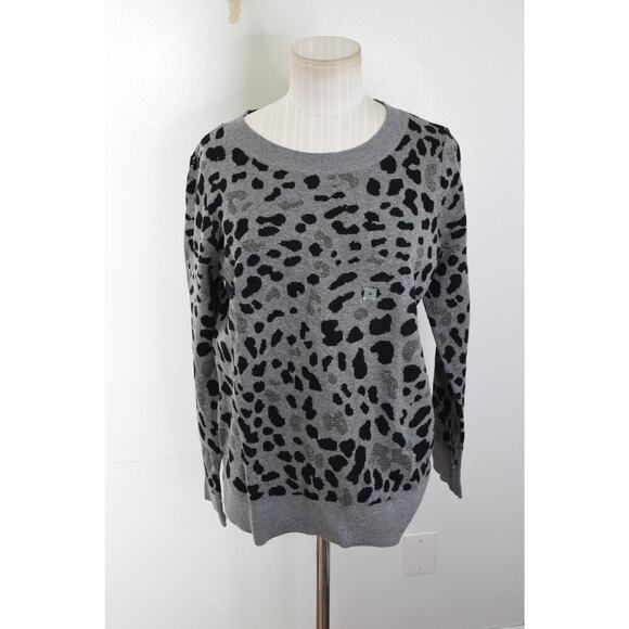 LOFT Outlet Sweater Womens Medium Gray Black Animal Print Shimmer Pullover New - Picture 1 of 6